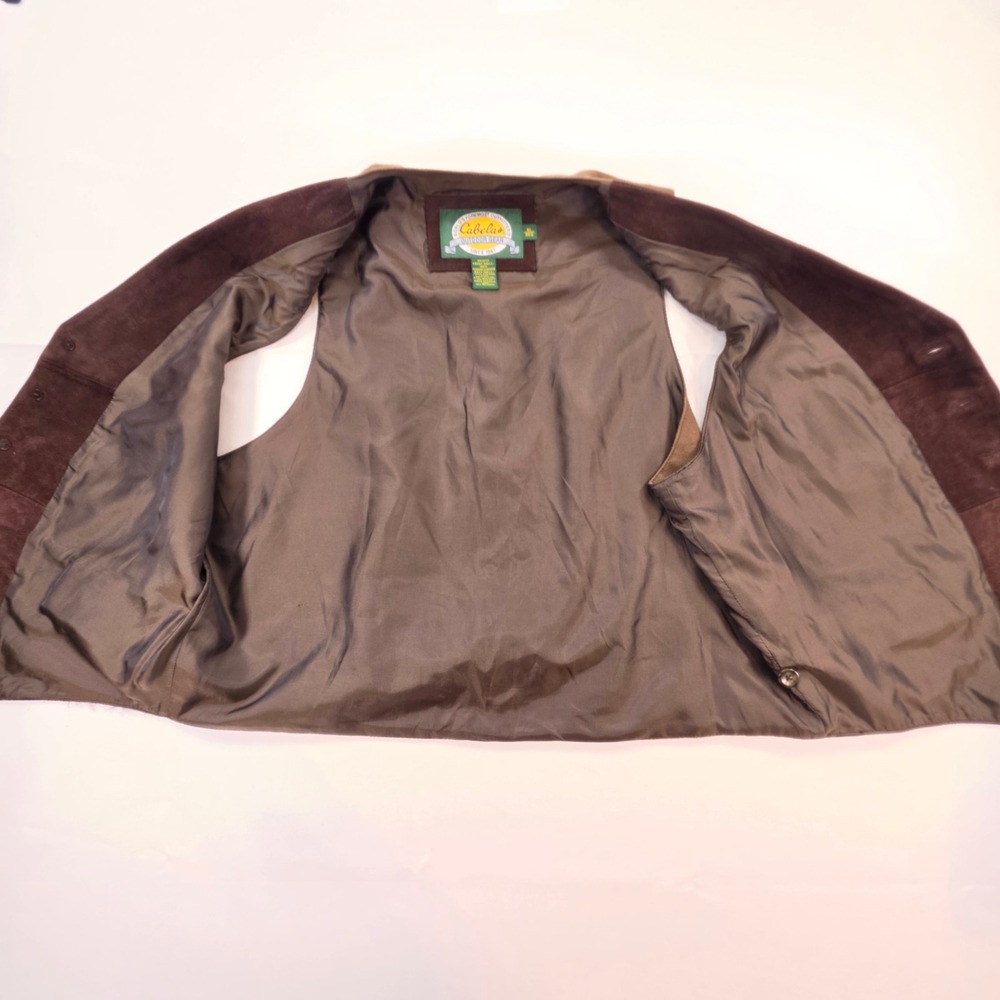 Cabelas Mens XL Brown Suede Leather Cotton Canvas Back Outdoor Western Vest - Picture 8 of 10